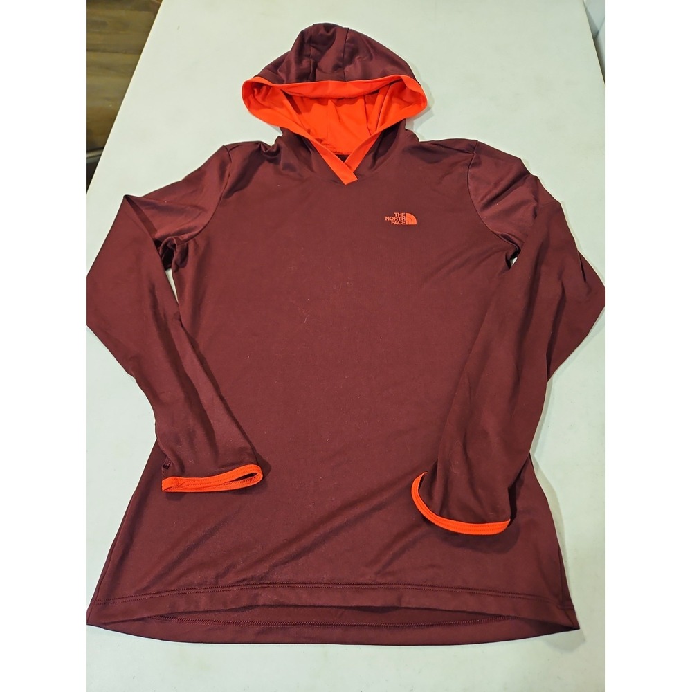 The North Face Hooded Shirt Women S Flashdry Maroon/Orange Lightweight Tee(1979